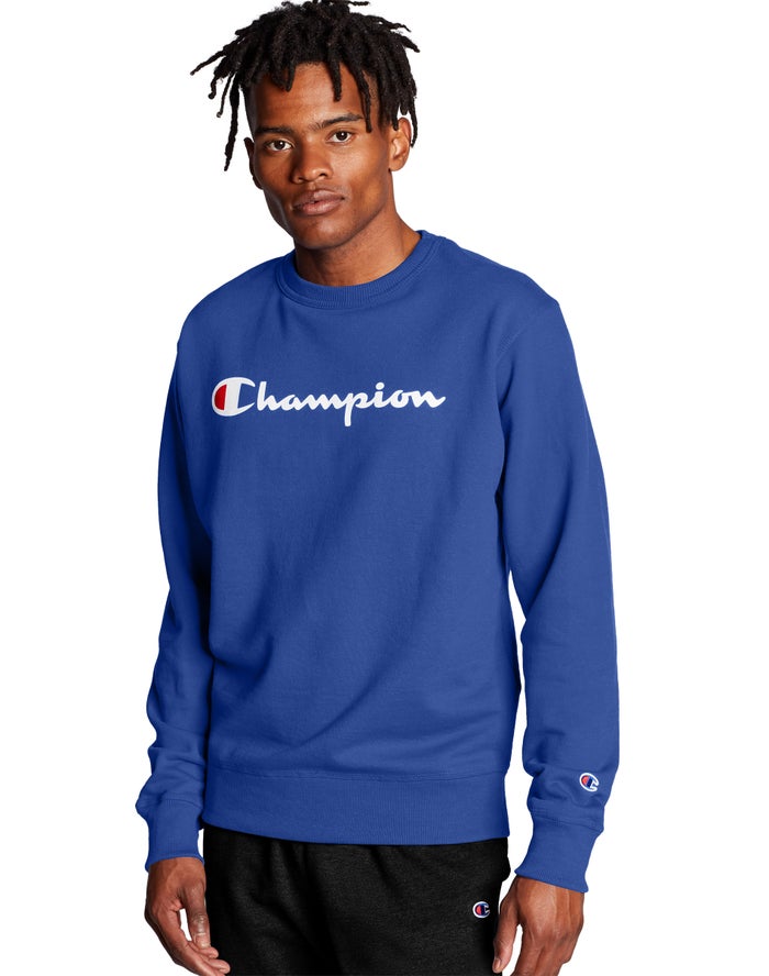 Champion Powerblend Fleece Crew Script Logo - Miesten Sininen Collegepaita - Suomi 2476381-NV